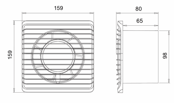 Alize ARS- white wall mounted axial bathroom / WC fan white with grille quiet 100mm, 90 m3/h, 348562