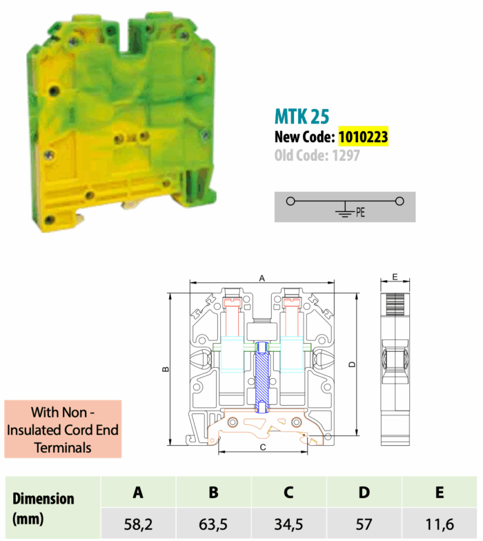 ONKA 16mm2 PE Screw rail connector terminal block DIN rail terminal 2-wire grey, 1010223