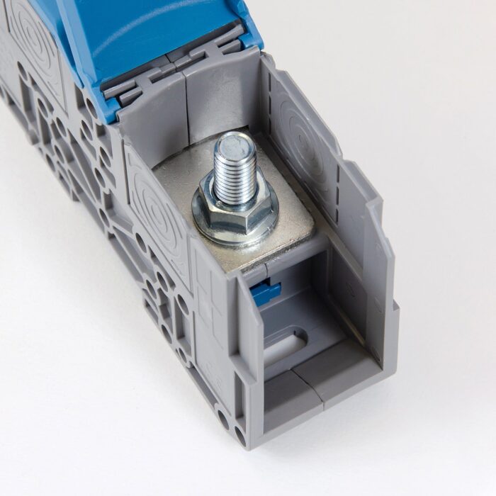 ONKA 120mm2 M10 Screw rail connector terminal block DIN rail terminal with protective cover, blue, 1030076
