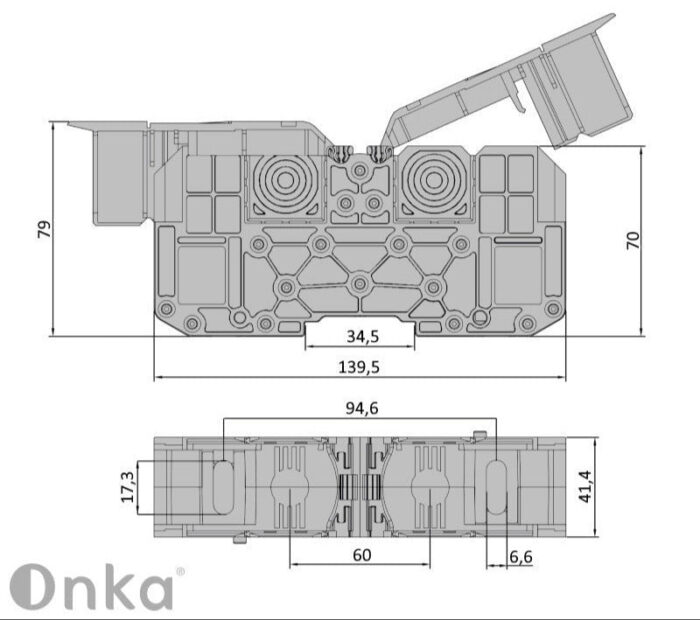 ONKA 150mm2 M12 Screw rail connector terminal block DIN rail terminal with protective cover, grey, 1030088