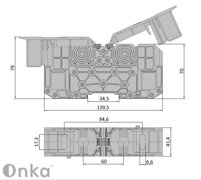 ONKA 150mm2 M12 Screw rail connector terminal block DIN rail terminal with protective cover, blue, 1030091