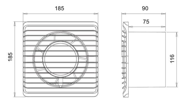 Alize ARS - white wall mounted axial bathroom / WC fan white with grille quiet 120mm, 180 m3/h, 348563