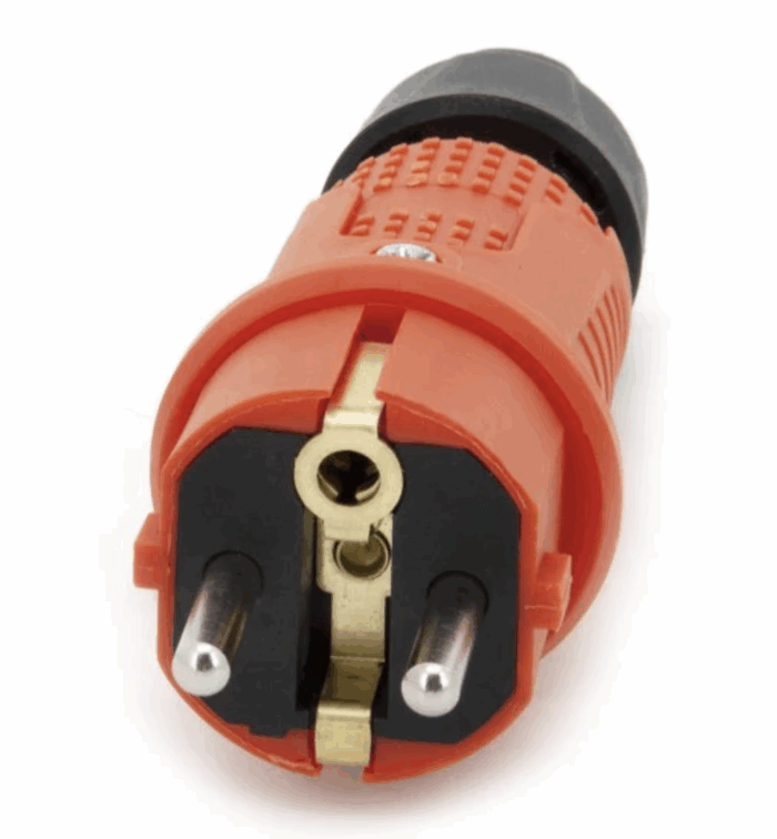 Orange rubber plug IP54, for cable, double ground, 2P+Z, REF-O , 16 amps 250 volts, manufacturer Bylion