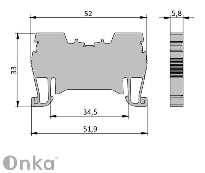 ONKA 2,5mm2 spring rail connector terminal block DIN rail terminal 2-wire grey, 1020013
