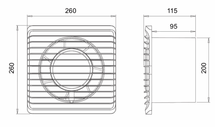 ARS - white wall mounted axial bathroom / WC fan white with grille quiet 200mm, 300 m3/h, 340049