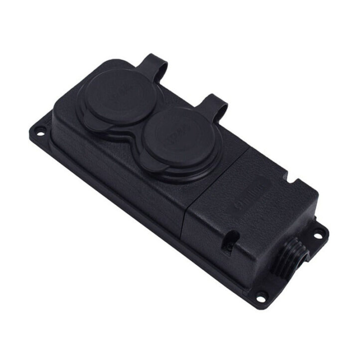 Double rubber socket black hermetic surface mounted 250V, 16A, IP44, French type E 2P+Z, 2KMP-E, Bylion