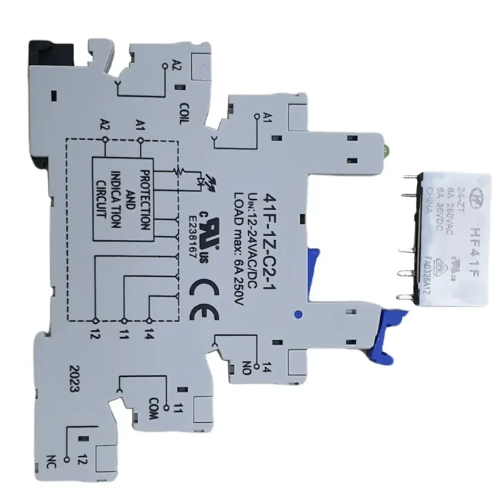 Separating auxiliary relay Relay module - socket + relay for din rail, 6 A, NO+NC
