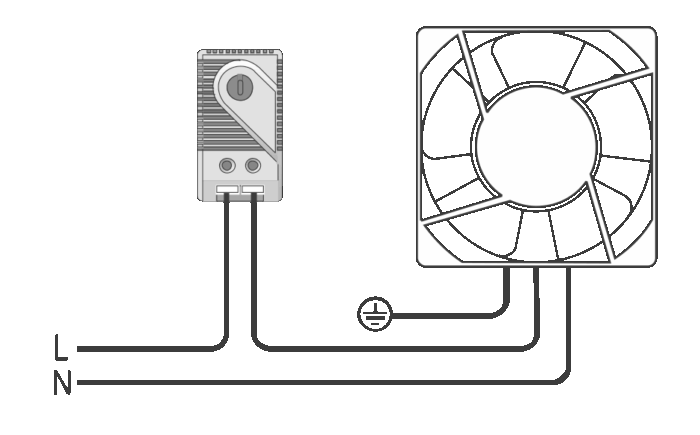 Bimetal thermostat NO switching, setting range 0-60°C, PTVT
