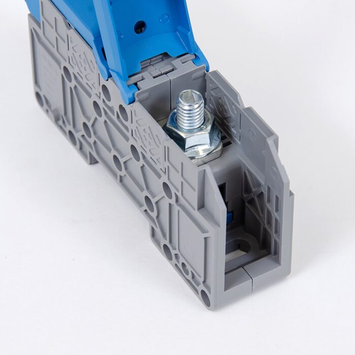 ONKA 50mm2 M8 Screw rail connector terminal block DIN rail terminal with protective cover, blue, 1030034