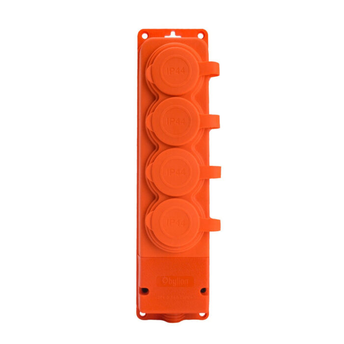 4x rubber socket "rubber" orange with cover hermetic IP44, 250V, 16A, SCHUKO 2P+Z, 4KMP-F-O, Bylion