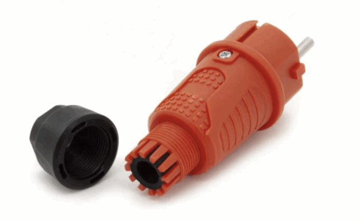 Orange rubber plug IP54, for cable, double ground, 2P+Z, REF-O , 16 amps 250 volts, manufacturer Bylion