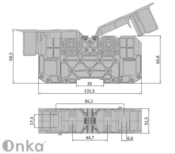 ONKA 95mm2 M8 Screw rail connector terminal block DIN rail terminal with protective cover, grey, 1030059