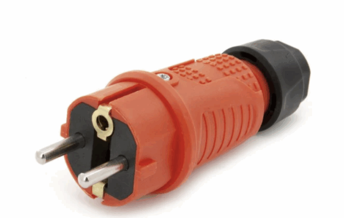 Orange rubber plug IP54, for cable, double ground, 2P+Z, REF-O , 16 amps 250 volts, manufacturer Bylion