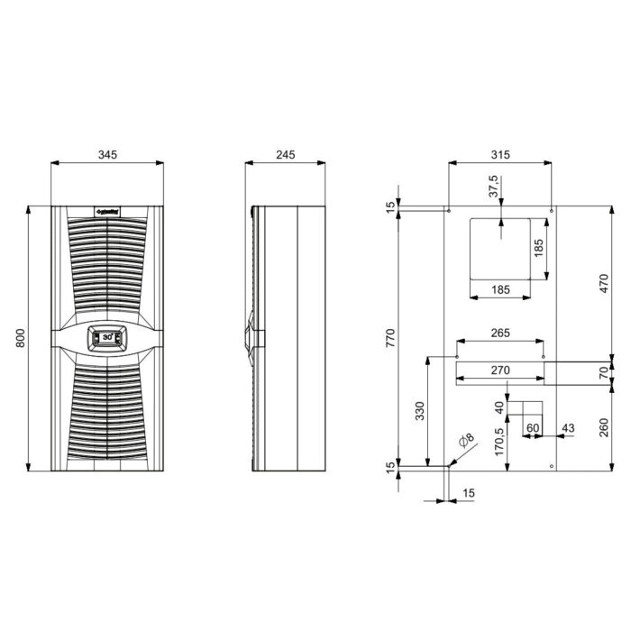 Air conditioning for switchboards / Cooler 1100W, PAD1100.01, Plastim