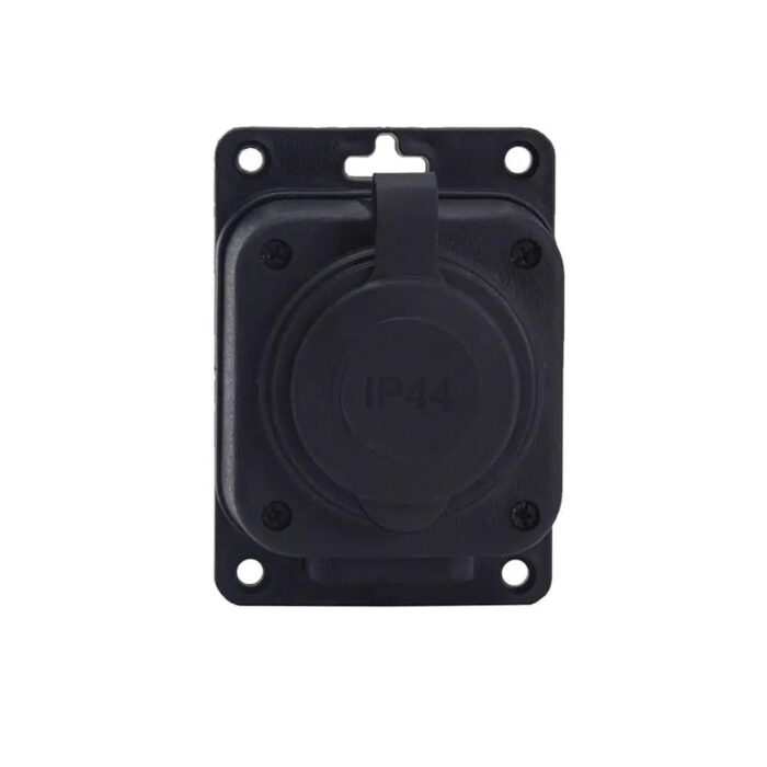 Plug-in socket, French type E (Pin), black "rubber" for surface 250V, 16A, IP44, 2P+Z, 1KMP-E, Bylion