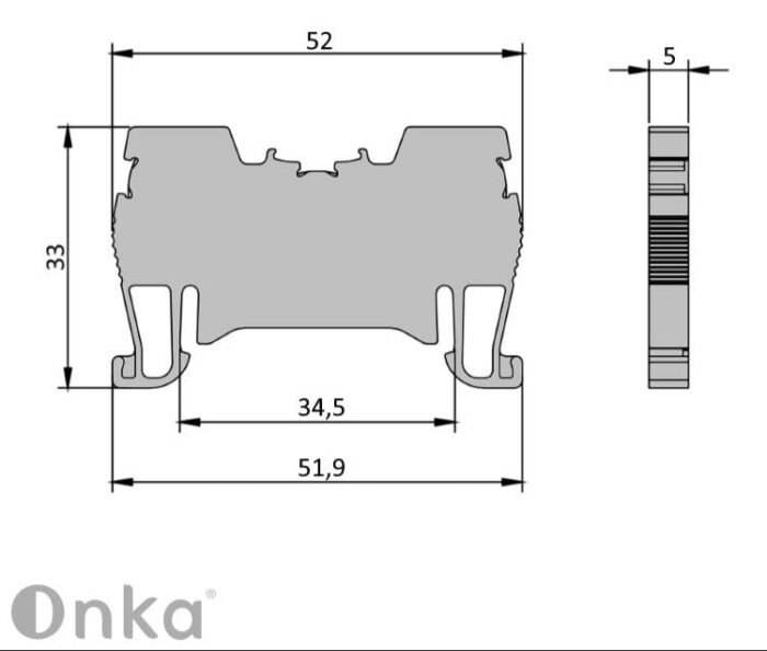 ONKA 1,5mm2 spring rail connector terminal block DIN rail terminal 2-wire blue, 1020005