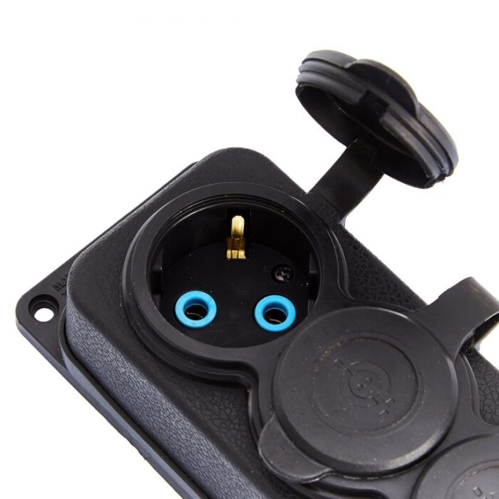 4x rubber socket "rubber" black with lid hermetic IP44, 250V, 16A, SCHUKO 2P+Z, 4KMP-F, Bylion