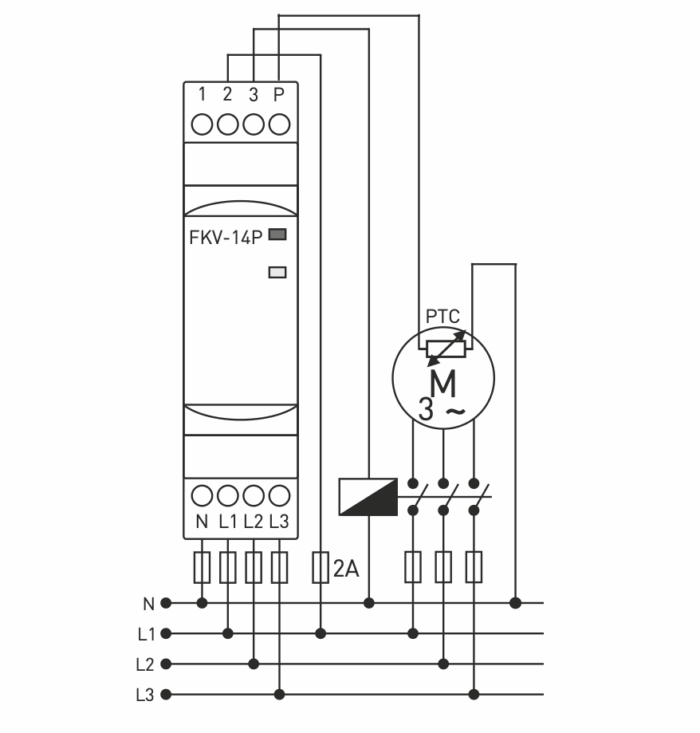 Three-phase monitoring relay with PTC control phase trip/asymmetry/sequence