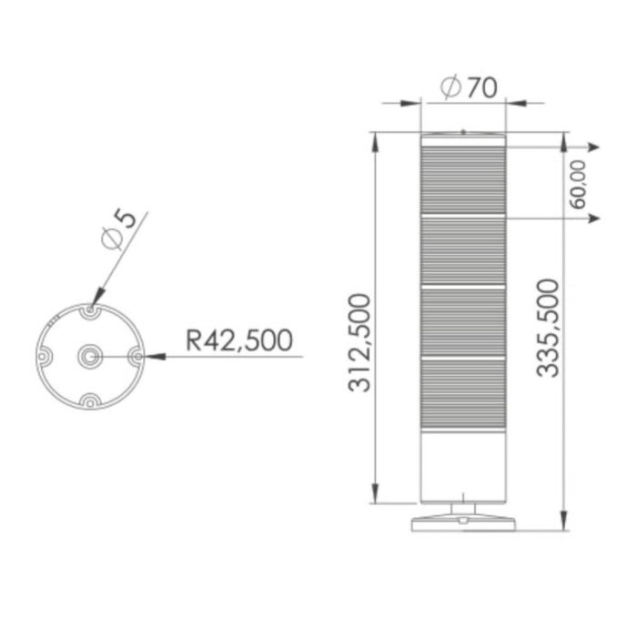 Four-storey signal column with surface mounting and 10cm pipe