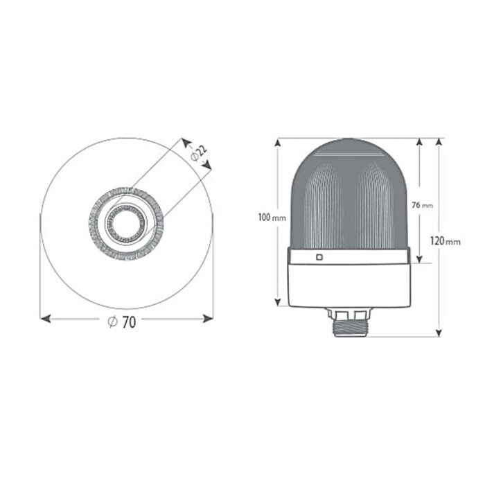 Green signal beacon series 70 with nut connection