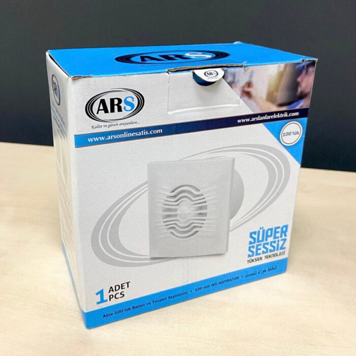 ARS-White wall mounted axial bathroom / WC fan white with grille quiet 100mm, 90 m3/h, 340041