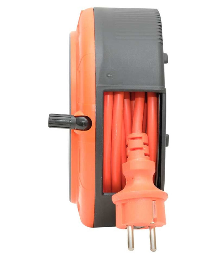 Compact cassette roller extension cable, 5m cable with 4 sockets IP20 + thermal fuse + child fuse, 3x1mm2, French type (pin), PHE-05310-E