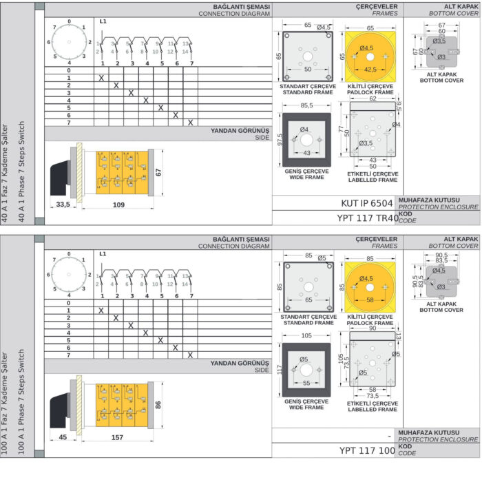Step switch 0-1-2-3-4-5-6-7 degree rotary switch , 1 pole, 10-160A