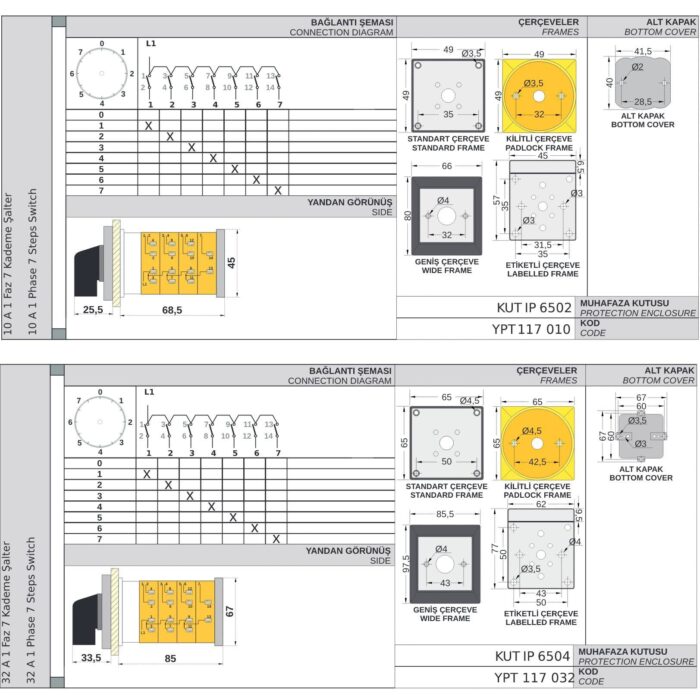 Step switch 0-1-2-3-4-5-6-7 degree rotary switch , 1 pole, 10-160A