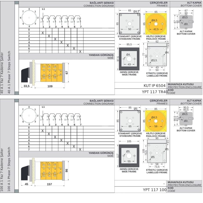 Step switch 0-1-2-3-4-5-6-7 degree rotary switch , 1 pole, 10-160A