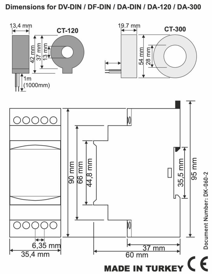 DA-DIN Digital ammeter for AC 100 or 250 amps