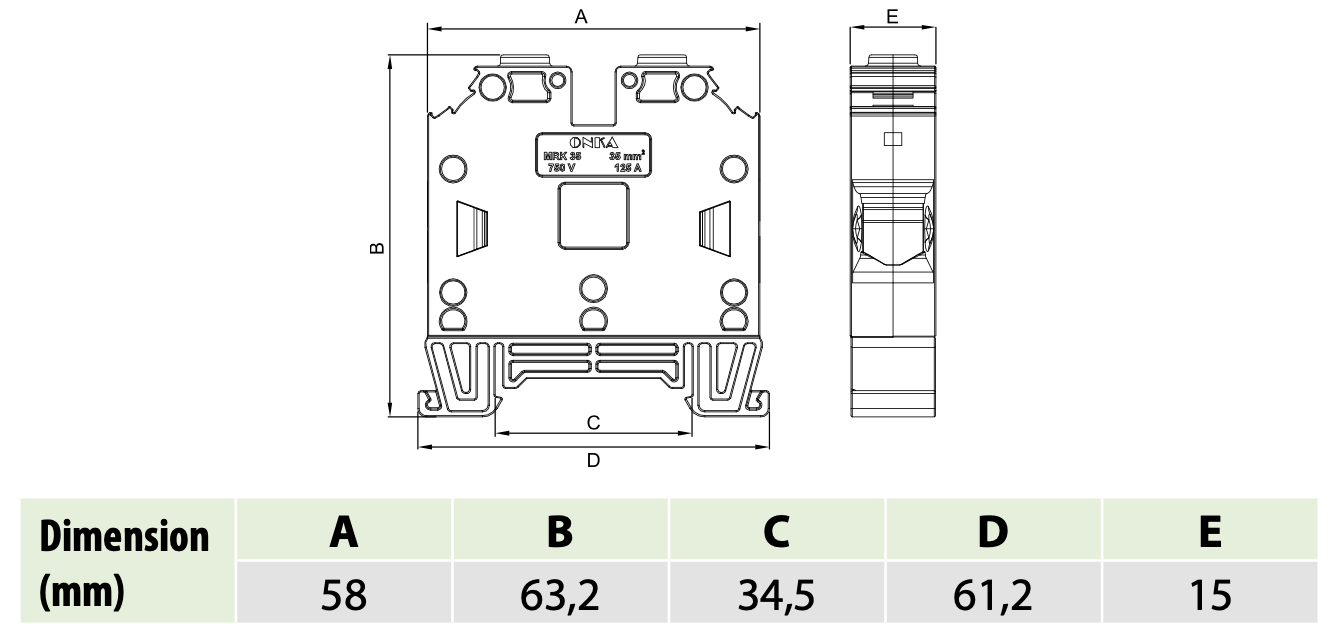 ONKA 35mm2 Screw rail connector terminal block DIN rail terminal 2-wire blue, 1010085 ONKA 35mm2 Screw rail connector terminal block DIN rail terminal 2-wire blue, 1010085