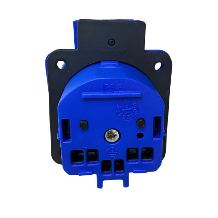 Hermetic socket 2P+Z, 230/220v, with earthing, IP44, with flap, blue, 250V French