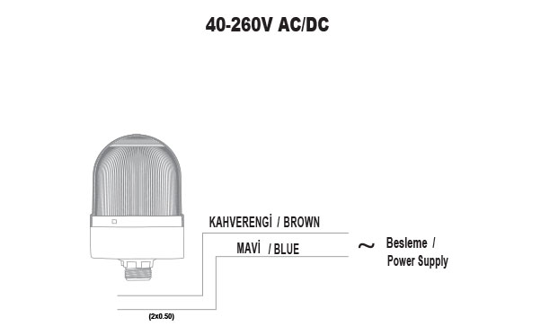 Flashing ø70 NUT.CONN.SIGNAL BEACON WITH BUZZ., 40-250V AC/DC., BLUE WITH 10CM EXT.TUBE Flashing ø70 NUT.CONN.SIGNAL BEACON WITH BUZZ., 40-250V AC/DC., BLUE WITH 10CM EXT.TUBE