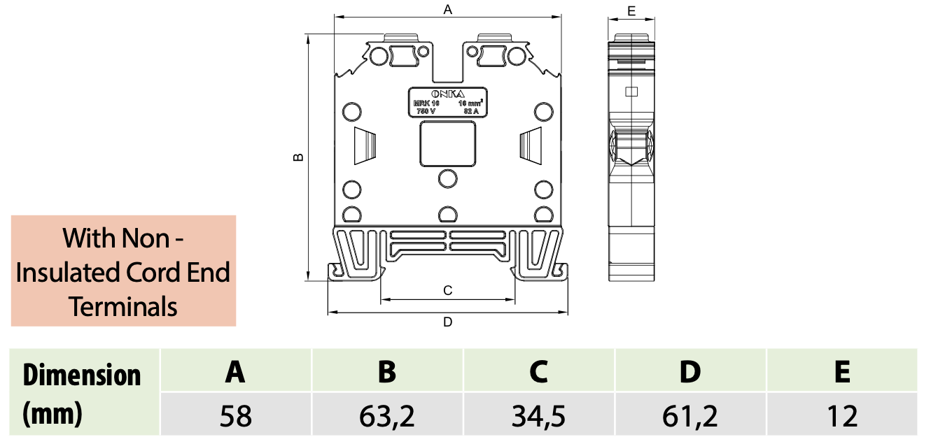 ONKA 25mm2 Screw rail connector terminal block DIN rail terminal 2-wire blue, 1010065 ONKA 25mm2 Screw rail connector terminal block DIN rail terminal 2-wire blue, 1010065