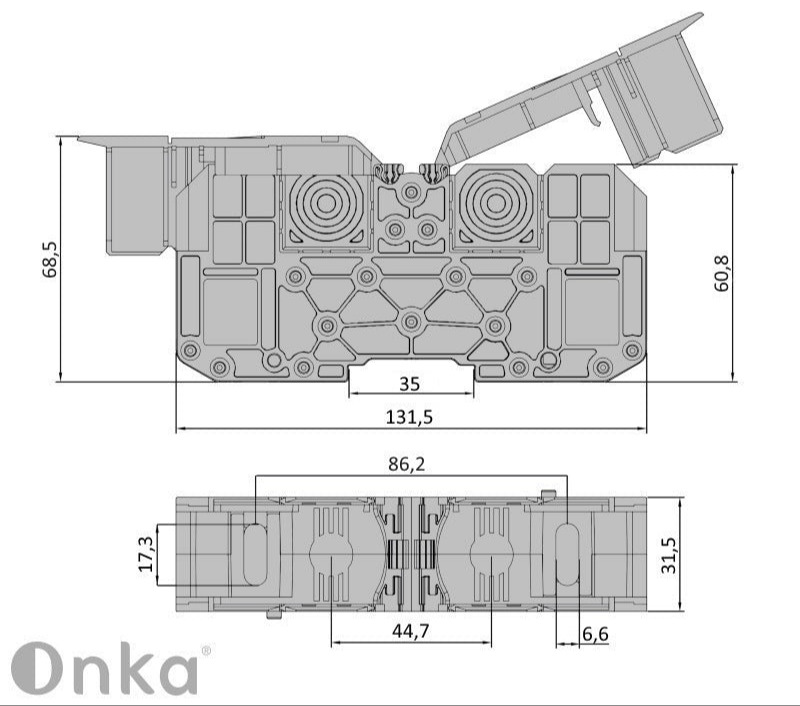 ONKA 95mm2 M8 Screw rail connector terminal block DIN rail terminal with protective cover, grey, 1030059 ONKA 95mm2 M8 Screw rail connector terminal block DIN rail terminal with protective cover, grey, 1030059