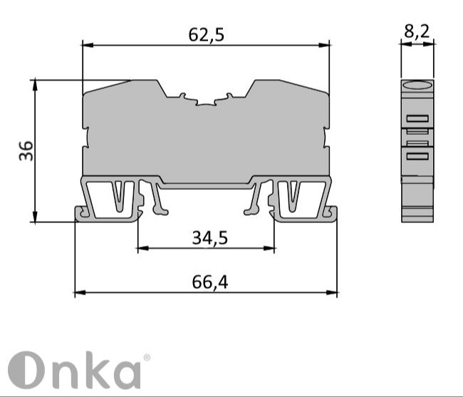 ONKA 6mm2 spring rail connector terminal block DIN rail terminal 2-wire blue, 1020037 ONKA 6mm2 spring rail connector terminal block DIN rail terminal 2-wire blue, 1020037