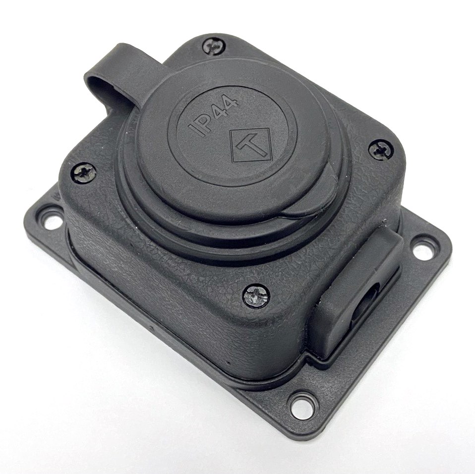 Black "rubber" surface-mounted socket 250V, 16A, IP44, SCHUKO 2P+Z, 1KMP-F, Bylion Black "rubber" surface-mounted socket 250V, 16A, IP44, SCHUKO 2P+Z, 1KMP-F, Bylion