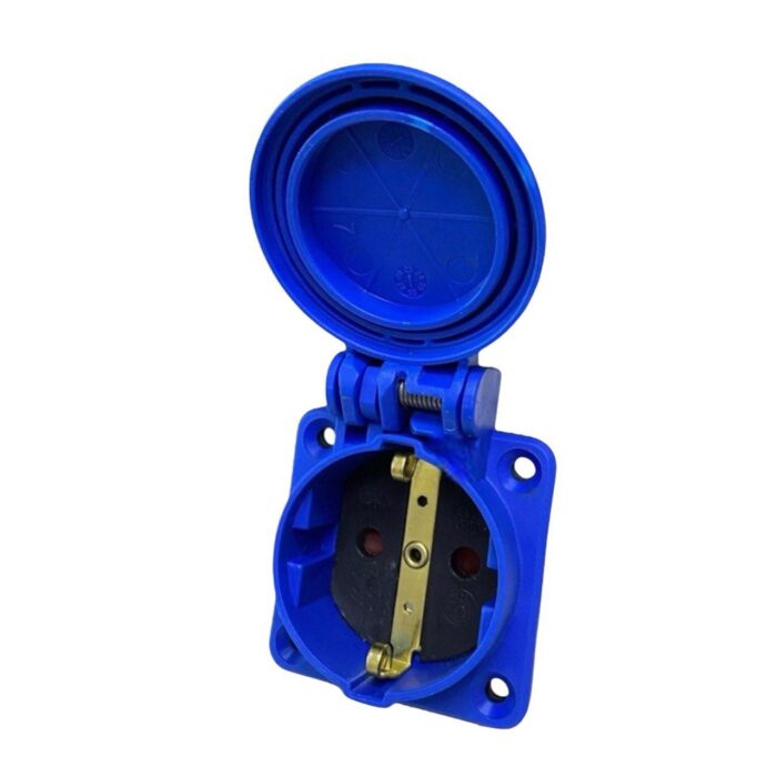Hermetic socket 2P+Z, 230/220v, with earthing, IP44, with flap, blue, 250V Schuko