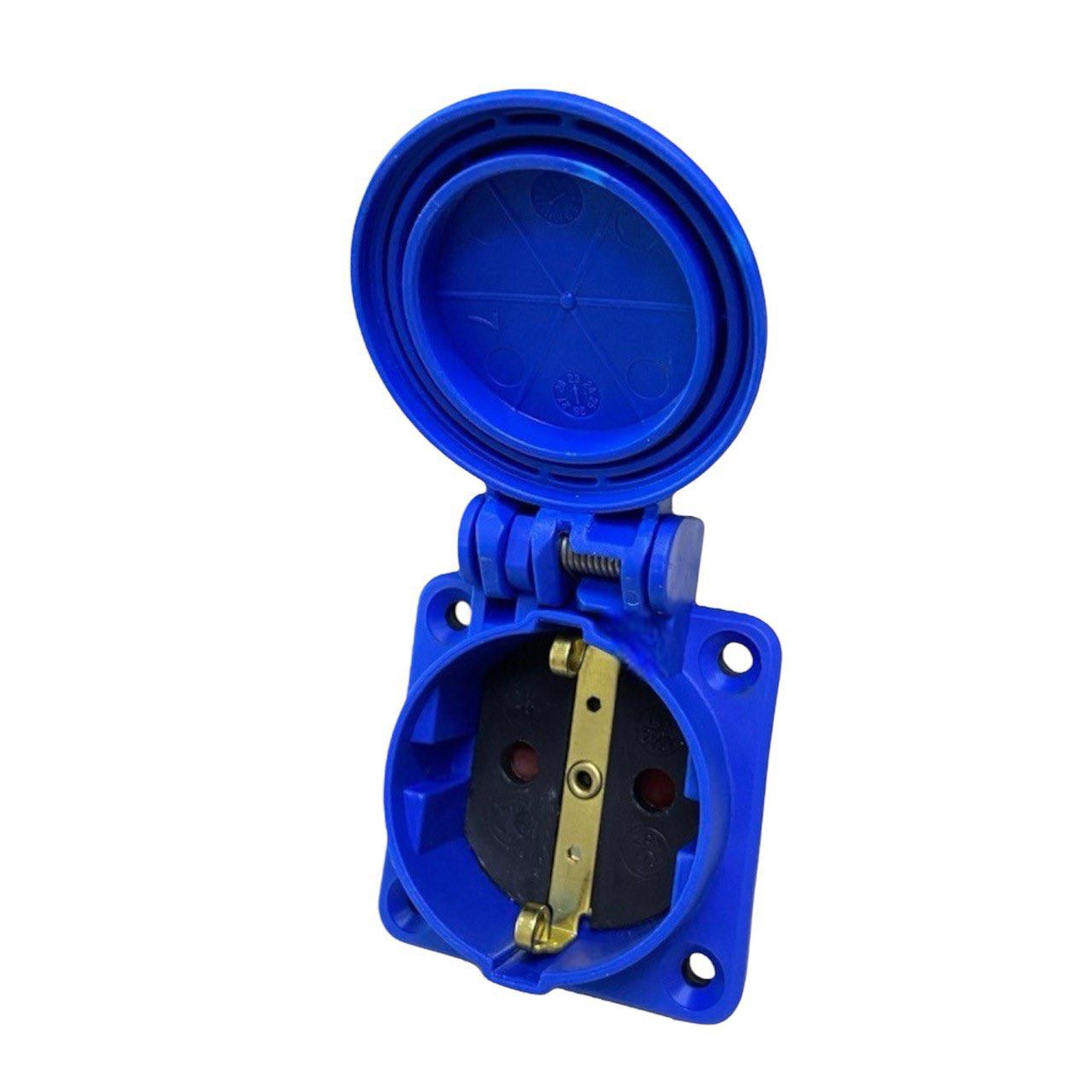 Hermetic socket 2P+Z, 230/220v, with earthing, IP44, with flap, blue, 250V Schuko Hermetic socket 2P+Z, 230/220v, with earthing, IP44, with flap, blue, 250V Schuko