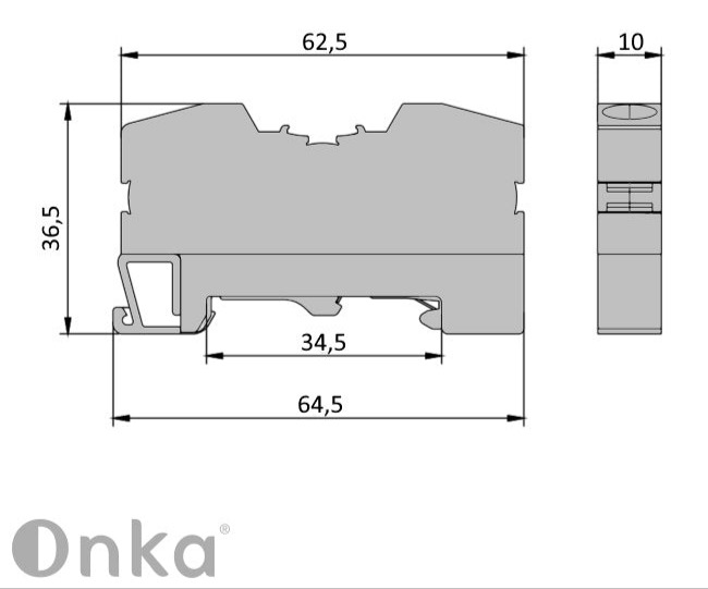 ONKA 10mm2 PE spring rail connector terminal block DIN rail terminal 2-wire grey, 1020300 ONKA 10mm2 PE spring rail connector terminal block DIN rail terminal 2-wire grey, 1020300