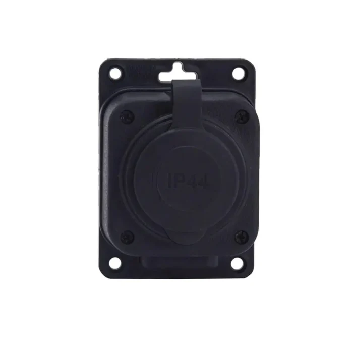 Plug-in socket, French type E (Pin), black "rubber" for surface 250V, 16A, IP44, 2P+Z, 1KMP-E, Bylion