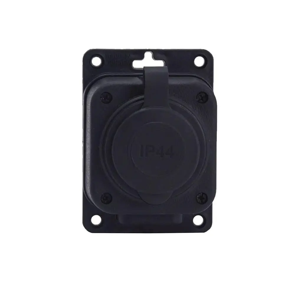 Plug-in socket, French type E (Pin), black "rubber" for surface 250V, 16A, IP44, 2P+Z, 1KMP-E, Bylion Plug-in socket, French type E (Pin), black "rubber" for surface 250V, 16A, IP44, 2P+Z, 1KMP-E, Bylion