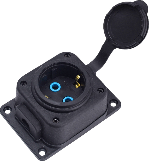 Black "rubber" surface-mounted socket 250V, 16A, IP44, SCHUKO 2P+Z, 1KMP-F, Bylion Black "rubber" surface-mounted socket 250V, 16A, IP44, SCHUKO 2P+Z, 1KMP-F, Bylion