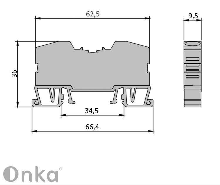 ONKA 10mm2 spring rail connector terminal strip DIN rail terminal strip 2-wire grey, 1020044 ONKA 10mm2 spring rail connector terminal strip DIN rail terminal strip 2-wire grey, 1020044