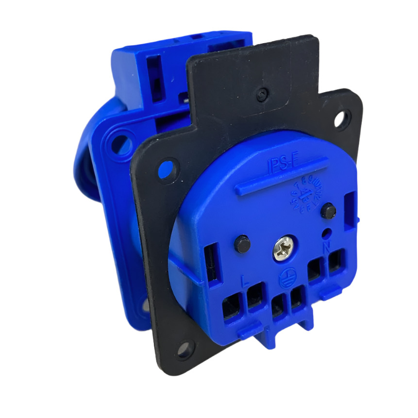 Hermetic socket 2P+Z, 230/220v, with earthing, IP44, with flap, blue, 250V Schuko Hermetic socket 2P+Z, 230/220v, with earthing, IP44, with flap, blue, 250V Schuko