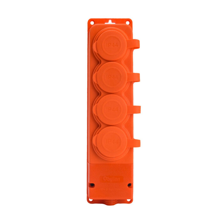 4x rubber socket "rubber" orange with cover hermetic IP44 250V, 16A, 2P+Z, French type E,4KMP-E-O, Bylion