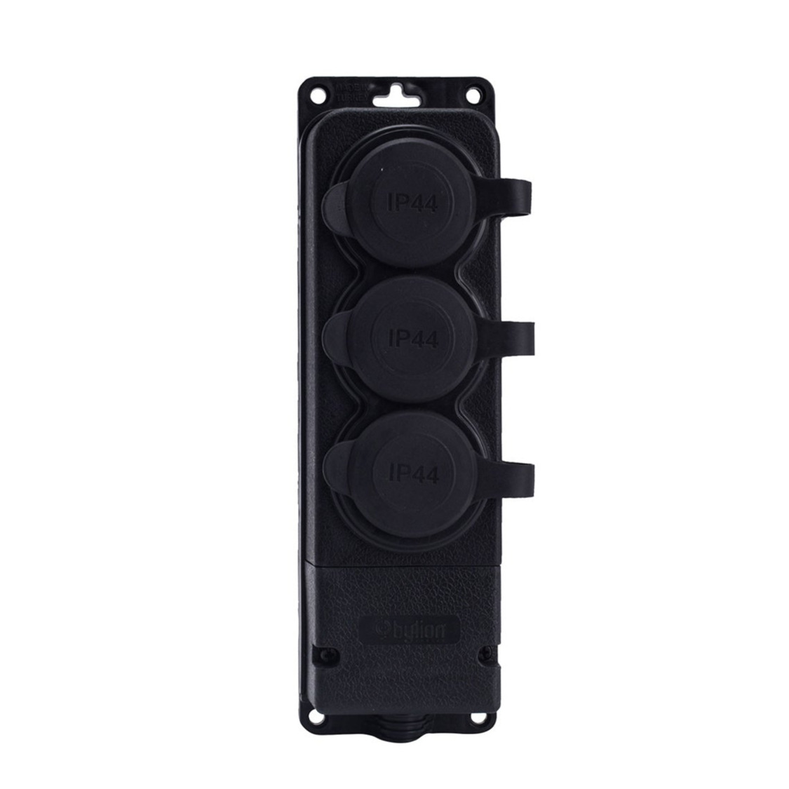 Triple "rubber" black socket with cover hermetic IP44 250V, 16A, SCHUKO 2P+Z, 3KMP-F, Bylion Triple "rubber" black socket with cover hermetic IP44 250V, 16A, SCHUKO 2P+Z, 3KMP-F, Bylion