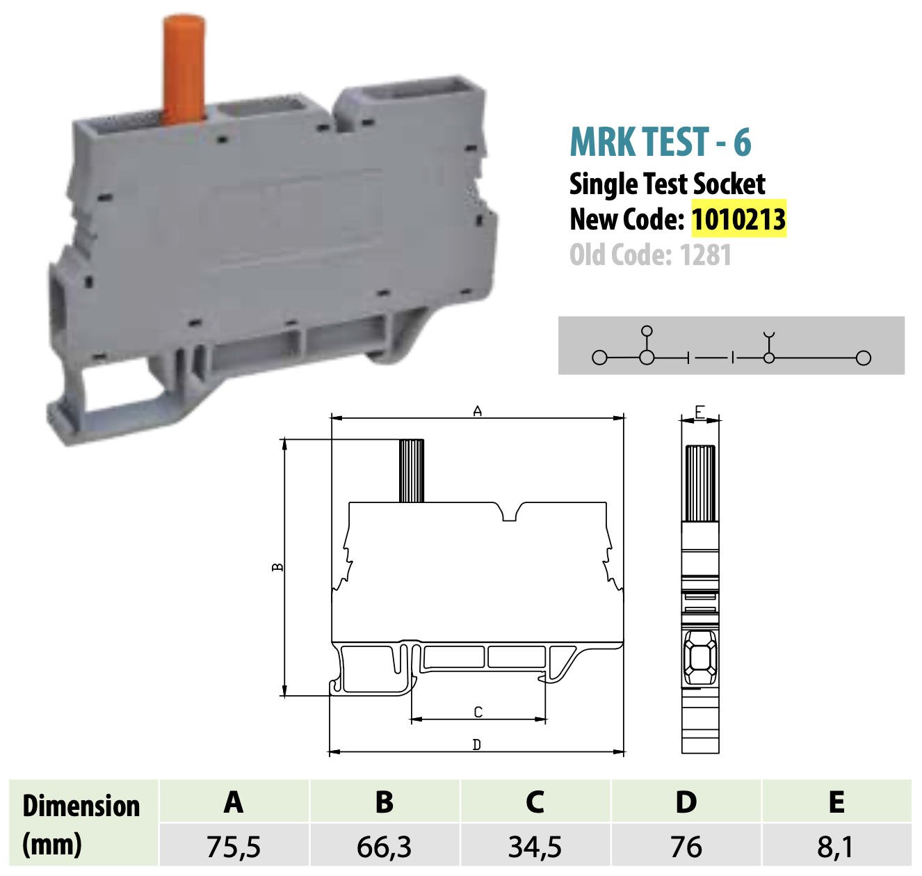 ONKA 6mm2 Screw rail connector terminal block with test terminal on DIN rail 2-wire grey, 1010213 ONKA 6mm2 Screw rail connector terminal block with test terminal on DIN rail 2-wire grey, 1010213