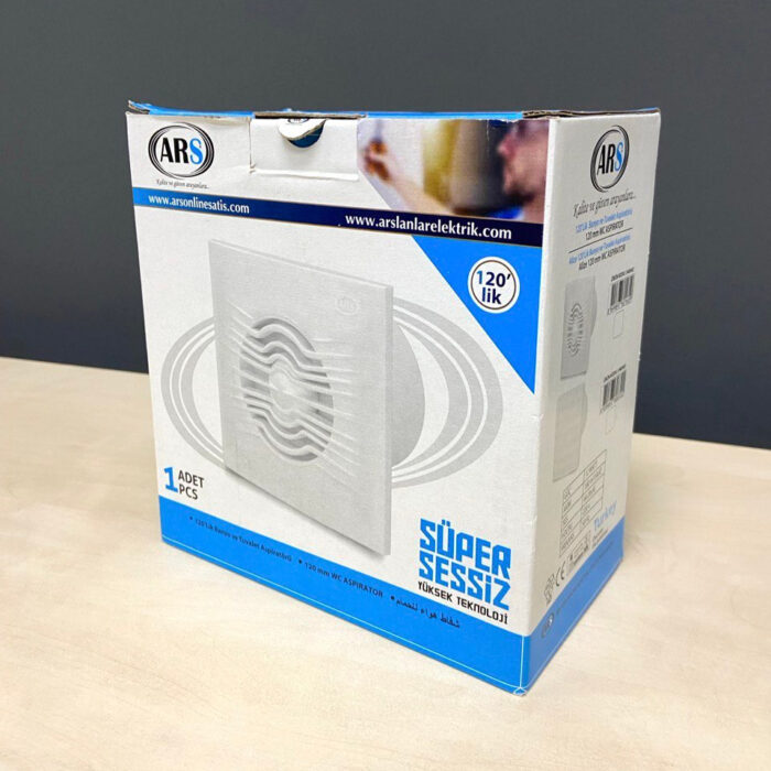 ARS - white wall mounted axial bathroom / WC fan white with grille quiet 120mm, 180 m3/h, 340042