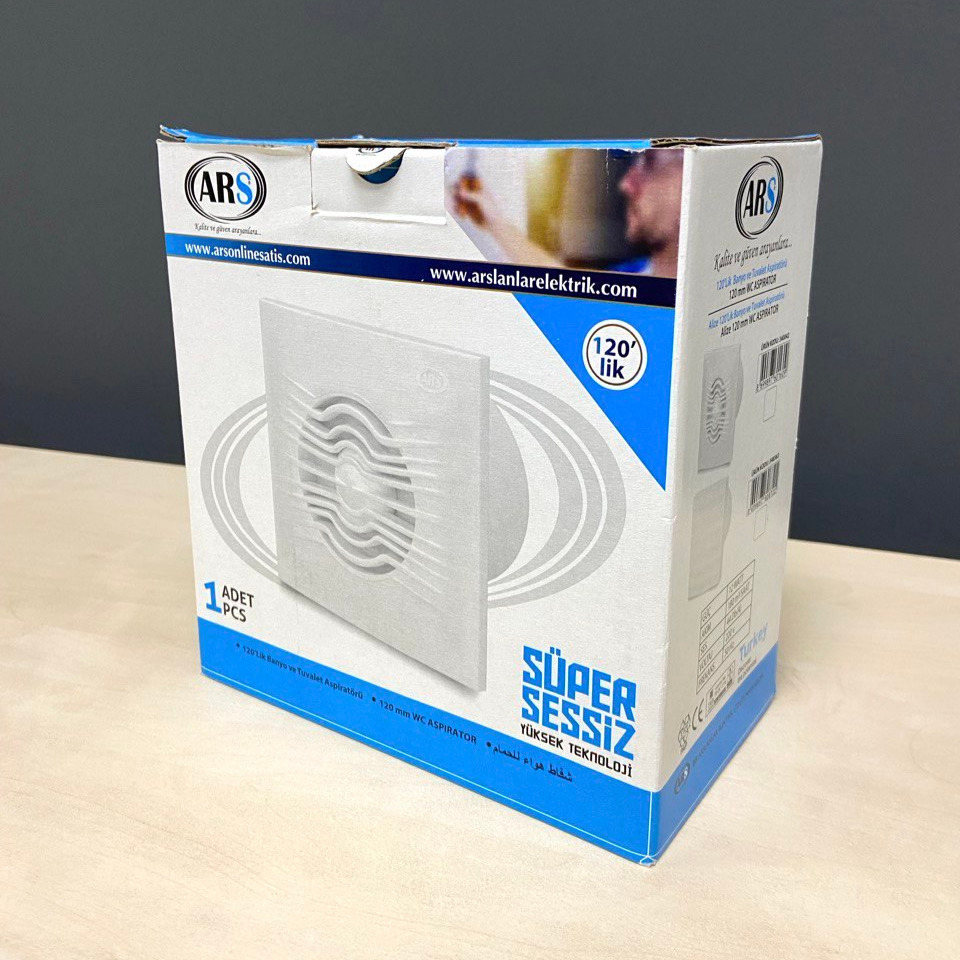 ARS - white wall mounted axial bathroom / WC fan white with grille quiet 120mm, 180 m3/h, 340042 ARS - white wall mounted axial bathroom / WC fan white with grille quiet 120mm, 180 m3/h, 340042